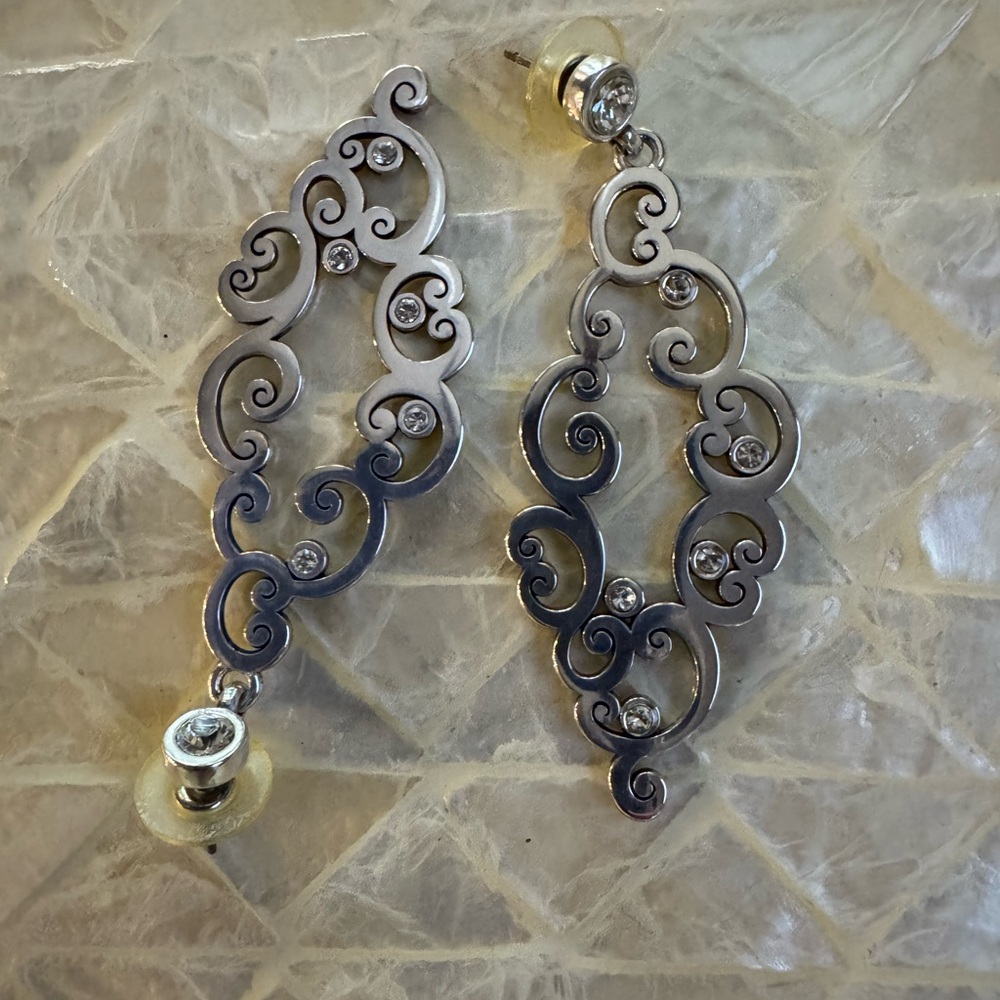 Brighton Silver Swirl Earrings with Crystal Accents